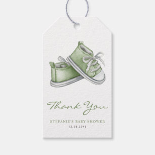 Étiquettes-cadeau Chaussures bébé vert aquarelle Remerciements Baby