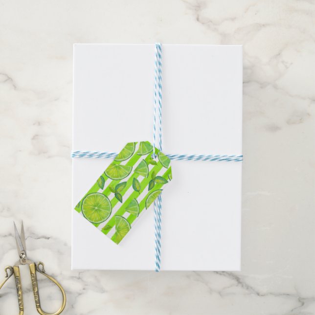 Étiquettes-cadeau Chaux d'aquarelle rayée (With Twine)