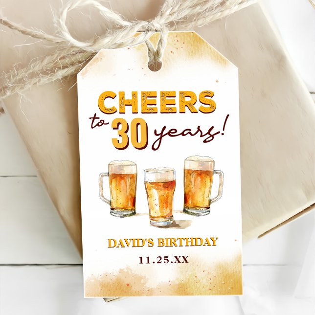 Étiquettes-cadeau Cheers & Beers Mens Funny 30e anniversaire (Créateur téléchargé)