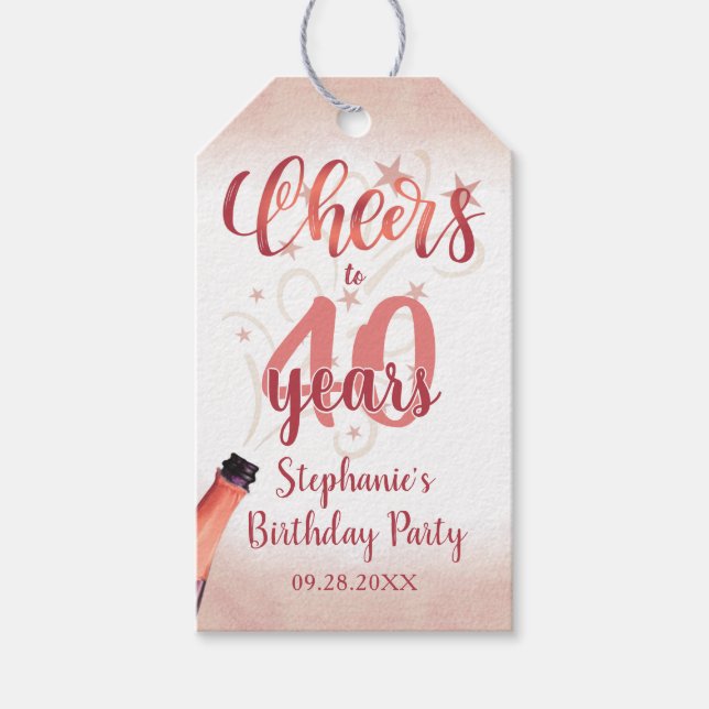 Étiquettes-cadeau CHEERS D'Anniversaire À # ANNÉES Rose Gold Script (Devant)