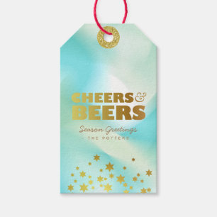 Étiquettes-cadeau Cheers et bières Pastel Green Gradient & Gold