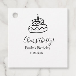 Étiquettes Cadeau Cheers thirty birthday cake black scribble hand