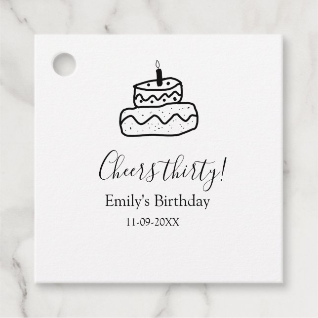 Étiquettes Cadeau Cheers thirty birthday cake black scribble hand (Devant)