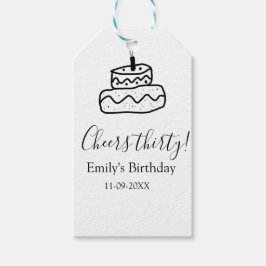 Étiquettes-cadeau Cheers thirty birthday cake black scribble hand