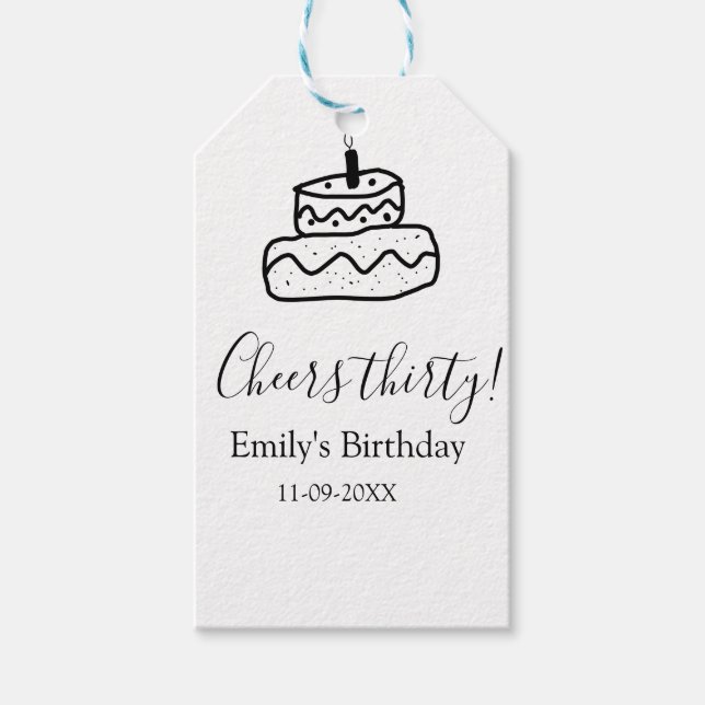Étiquettes-cadeau Cheers thirty birthday cake black scribble hand (Devant)