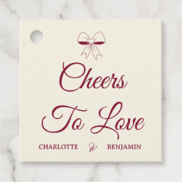 Étiquettes Cadeau Cheers To Love Burgundy Script Ivory Bow Wedding