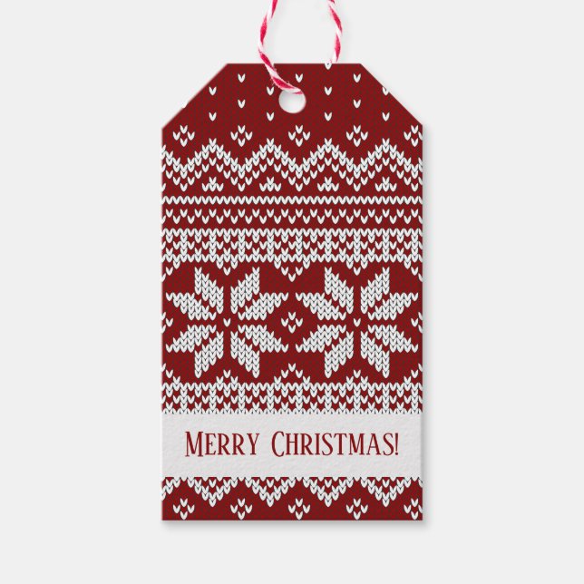 Étiquettes-cadeau Chemise de Noël tricotée rouge et blanche (Devant)