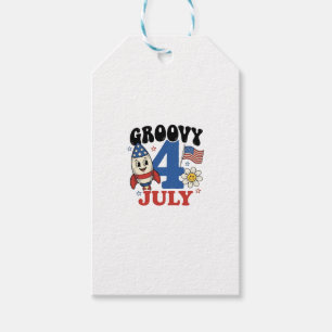 Étiquettes-cadeau Chemise patriotique de fusée Groovy 4 juillet Desi