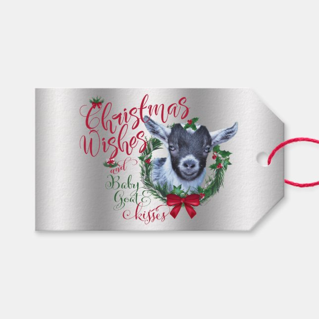 Étiquettes-cadeau CHÈQUE | voeux de Noël Bébé Chèvre Baisers Pygmée (Devant (Horizontal))