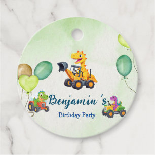 Étiquettes Cadeau Cher Dinosaure tracteur creuser ballon camion Anni