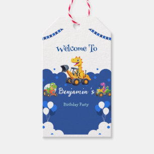 Étiquettes-cadeau Cher Dinosaure tracteur creuser ballon camion Anni