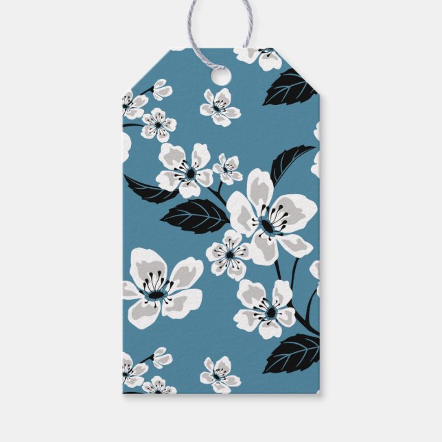 ÉTIQUETTES-CADEAU CHERRY BLOSSOM - SAKURA (BLEU FUMEUR) (Devant)