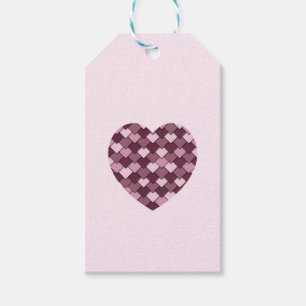 Étiquettes-cadeau Cherry Carré rose et coeur diamant