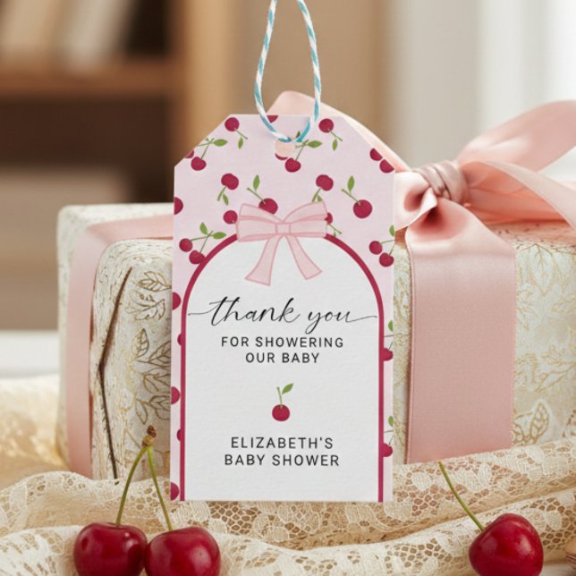Étiquettes-cadeau Cherry On Top Baby Shower Coquette Pink Cute (Créateur téléchargé)
