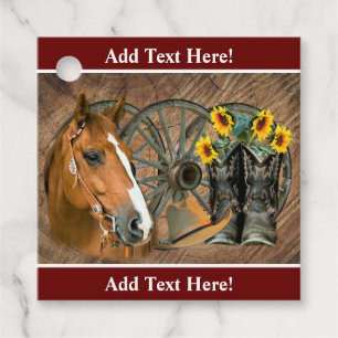 Étiquettes Cadeau Cheval Cowboy Boots Wagon Wheels Sunflowers Wester