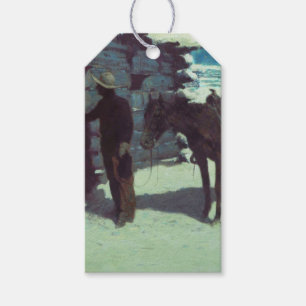 Étiquettes-cadeau Cheval et Cowboy neige hivernale