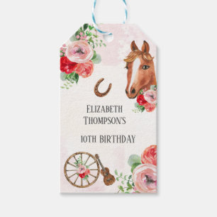 Étiquettes-cadeau Cheval Fleur rose Anniversaire