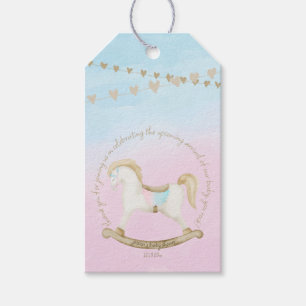 Étiquettes-cadeau Cheval Rocher bleu rose Baby shower neutre pour le