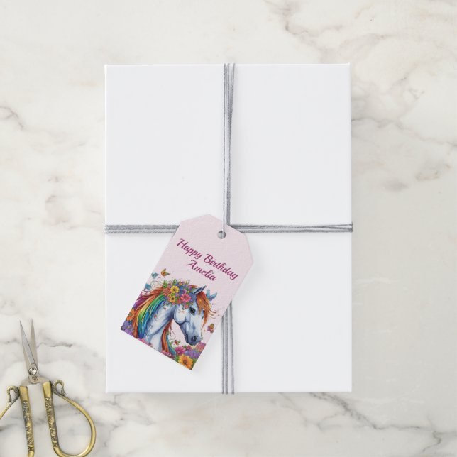 Étiquettes-cadeau Cheval Whimsical Rainbow Floral Equestriday (Avec de la ficelle)