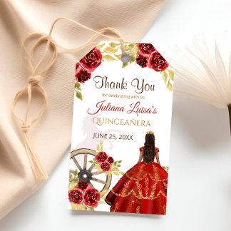 Étiquettes-cadeau Chevaux de la Couronne d'or rouge Quinceañera de l
