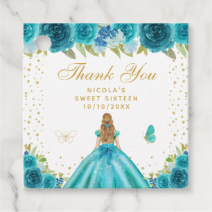 Étiquettes Cadeau Cheveux Blonds Floral Turquoise Princesse Sweet Si