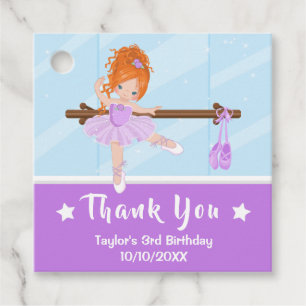 Étiquettes Cadeau Cheveux rouge Ballerina violet Merci d'anniversair