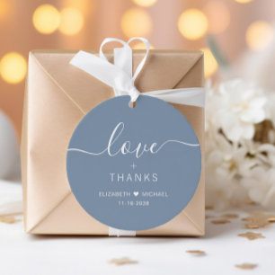 Étiquettes Cadeau Chic Amour Et Merci Mariage Bleu Poussiéreux