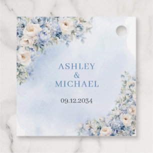 Étiquettes Cadeau Chic aquarelle fleurs bleues eucalyptus verdure