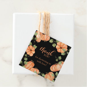 Étiquettes Cadeau Chic Black Fall Citrouille Baby shower Merci