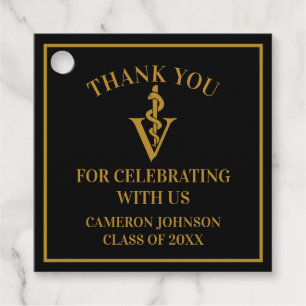 Étiquettes Cadeau Chic Black Gold Vétérinaire École Partie de Gradua