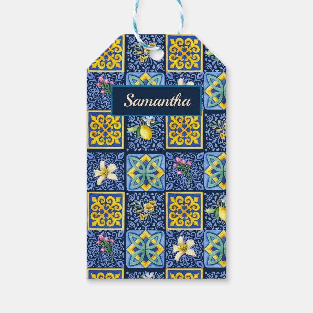 Étiquettes-cadeau Chic Bleu turquoise Sicilien agrumes méditerranéen (Devant)
