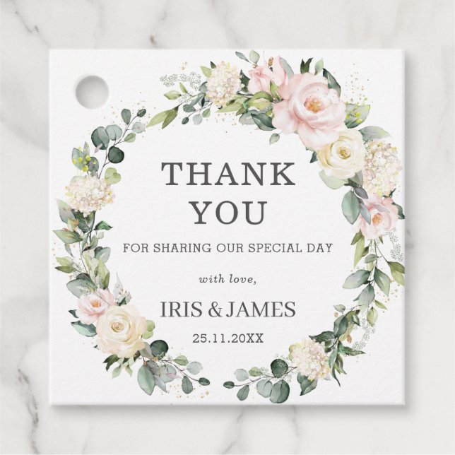 Étiquettes Cadeau Chic Blush Blush Floral Mariage Merci (Devant)