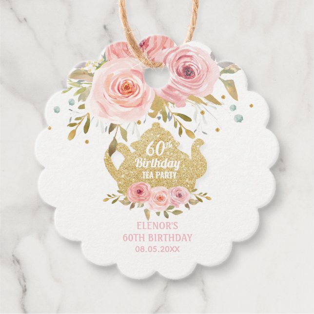 Étiquettes Cadeau Chic Blush Floral Tea Party Anniversaire Merci (Devant)