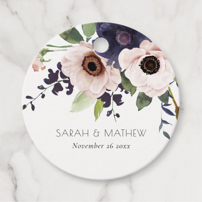 Étiquettes Cadeau Chic Blush Marine Anemone Floral Mariage Aquarelle (Devant)