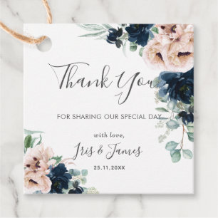 Étiquettes Cadeau Chic Blush Navy Floral Greenery Mariage Merci