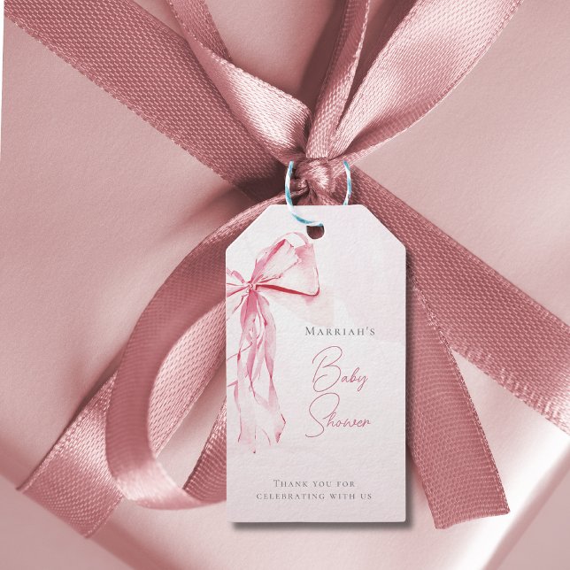Étiquettes-cadeau Chic Bow Aquarelle rose Baby shower fille (Créateur téléchargé)