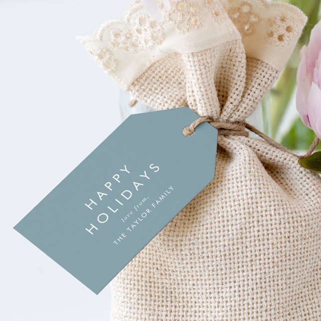 Étiquettes-cadeau Chic | Dusty Bleu Joyeux Joyeux Fêtes de famille N (Créateur téléchargé)
