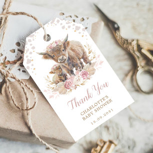 Étiquettes-cadeau Chic Dusty Rose Boho Highland Cow Girl Baby shower