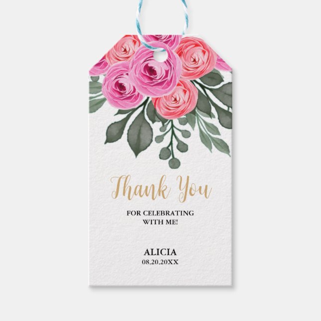 Étiquettes-cadeau Chic Dusty Rose Rose Merci de verdure (Devant)