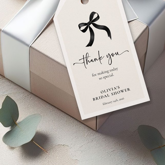 Étiquettes-cadeau Chic Elle Noue le Nœud Noir Cérémonie de Mariage (Créateur téléchargé)