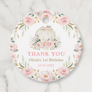 Étiquettes Cadeau Chic fille Citrouille Anniversaire Fleurs d'or ros