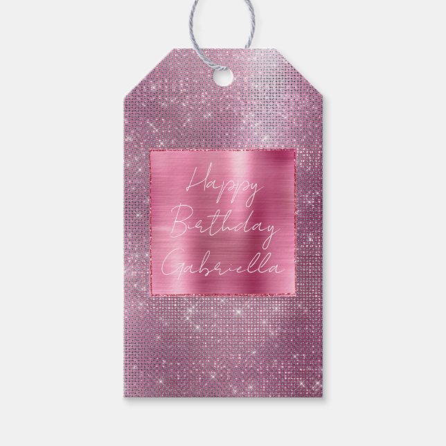 Étiquettes-cadeau Chic Fille rose Étincelle (Devant)