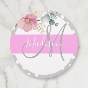 Étiquettes Cadeau Chic & Girl Floral Blanc rose Gris Nom