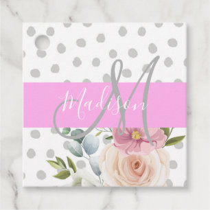 Étiquettes Cadeau Chic & Girl Floral Blanc rose Gris Nom