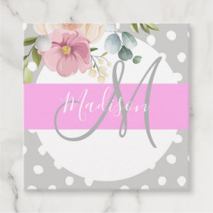Étiquettes Cadeau Chic & Girl Floral Blanc rose Gris Nom