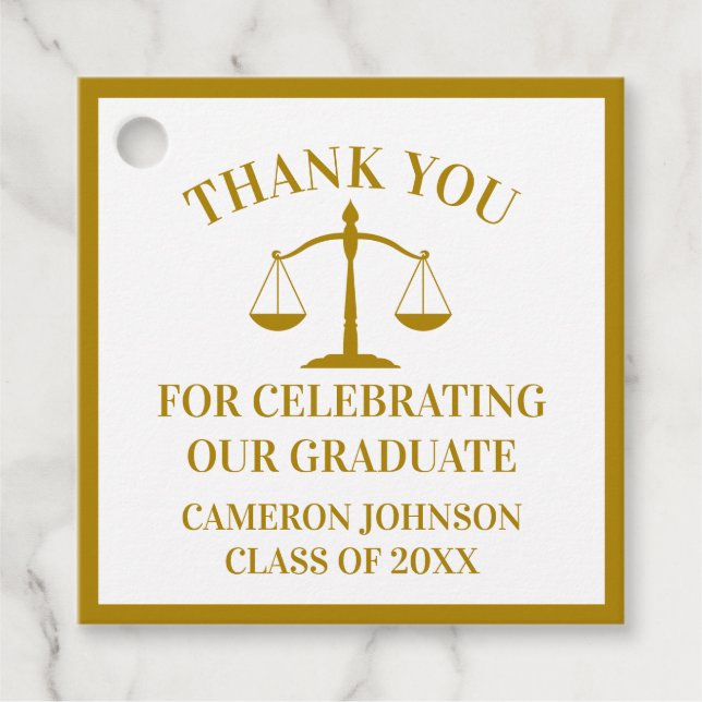 Étiquettes Cadeau Chic Gold Law School Graduation Party (Devant)
