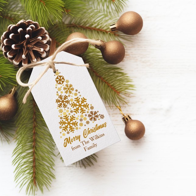 Étiquettes-cadeau Chic Gold Snowflakes Arbre de Noël Personnalisé (Créateur téléchargé)