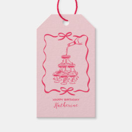 Étiquettes-cadeau Chic Hand Drawn Pink Champagne Tower Birthday