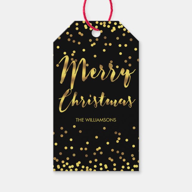 Étiquettes-cadeau Chic Joyeux Noël Gold Foil Confetti Noir (Devant)