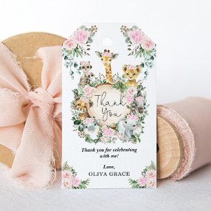 Étiquettes-cadeau Chic Jungle Safari Animaux Blush Floral Baby Girl